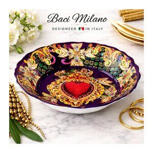 Baci Milano Baroque Rococo Serving Bowl Purple Gold Melamine Italy